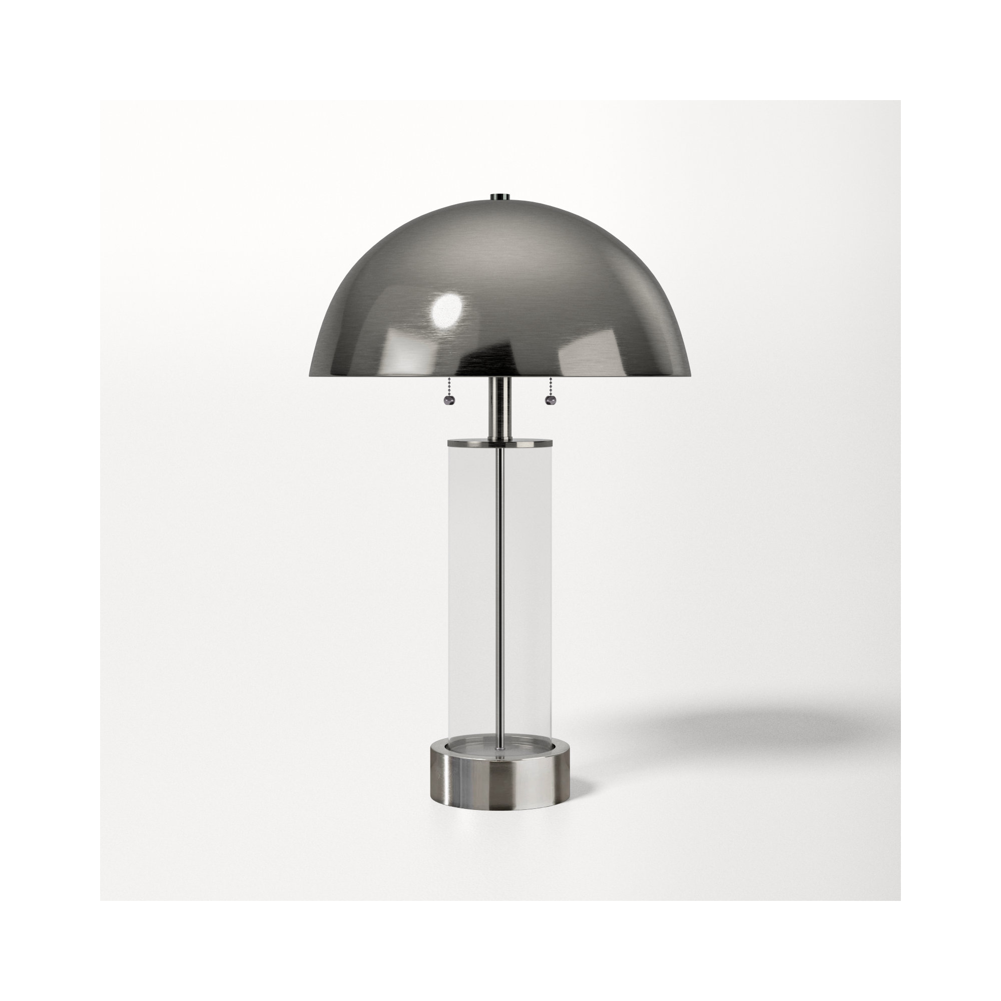 Anlow Desk Lamp, Brushed Steel Metal, Brushed Steel & Clear Glass