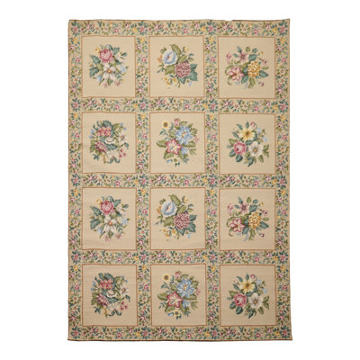 Tapis traditionnel kaki en laine tissé à la main 6 x 9