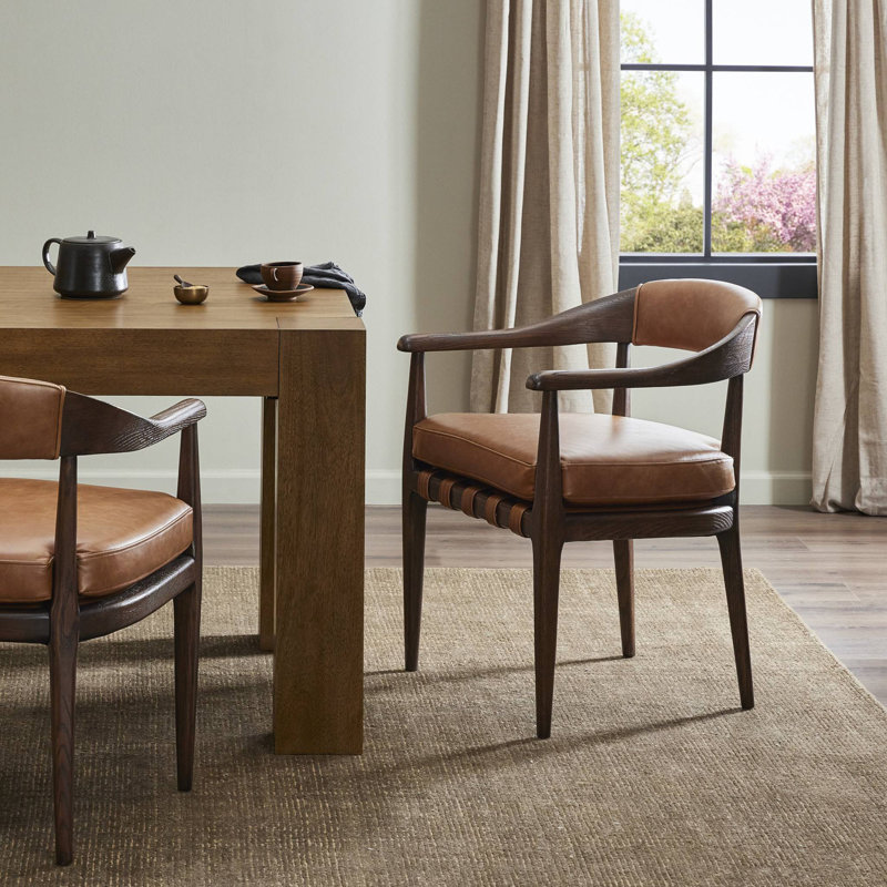 Dane Leather Upholstered Arm Chair, Laken Stone Linen