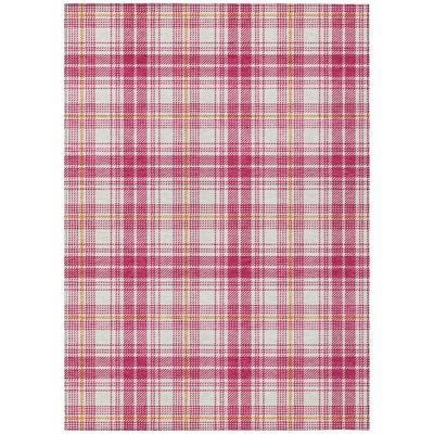 5' X 8' Blush Ivory And Copper Plaid Washable Indoor Outdoor Area Rug