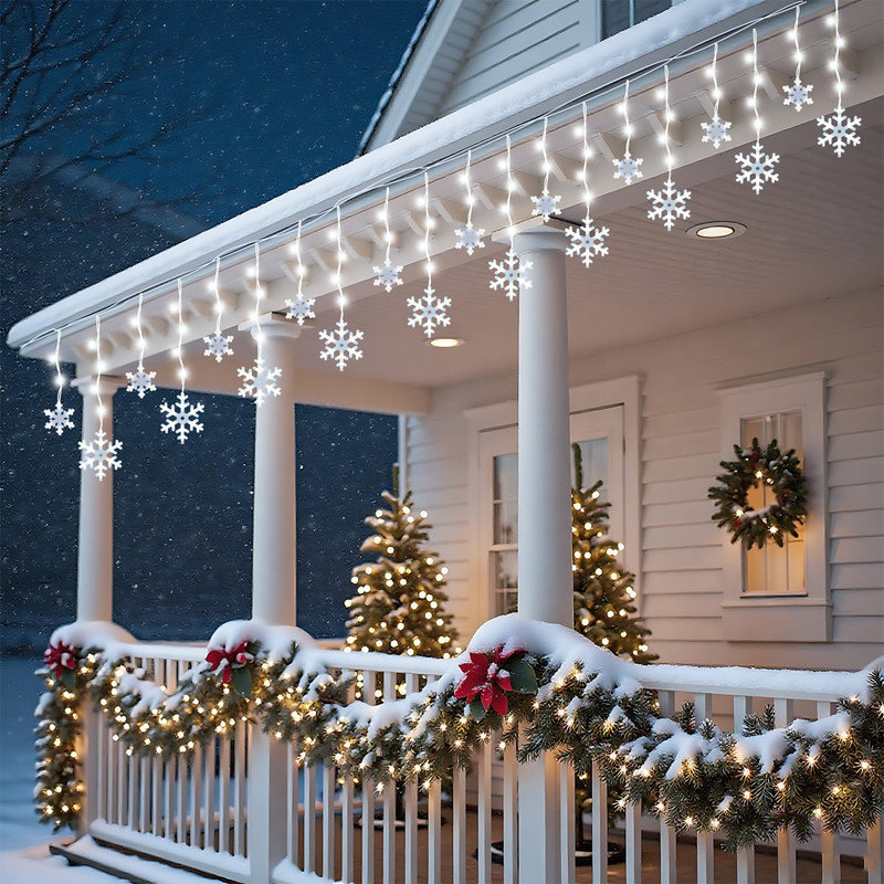 Guirlande lumineuse extérieure de Noël en forme de flocons de neige, 192 DEL, blanc froid, 4