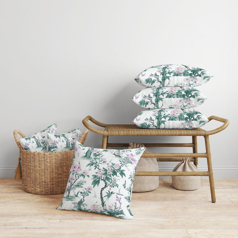 Floral Square Throw Cushion, 41cm H x 41cm W, Green/Pink Floral