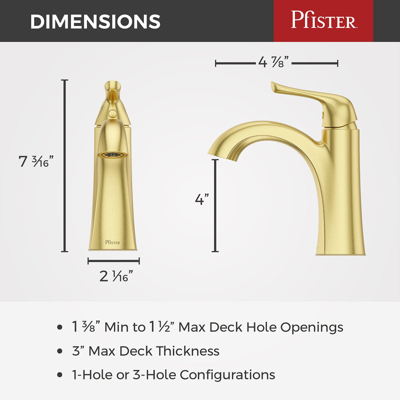 Robinet de salle de bain monotrou avec drain Willa, Or brossé