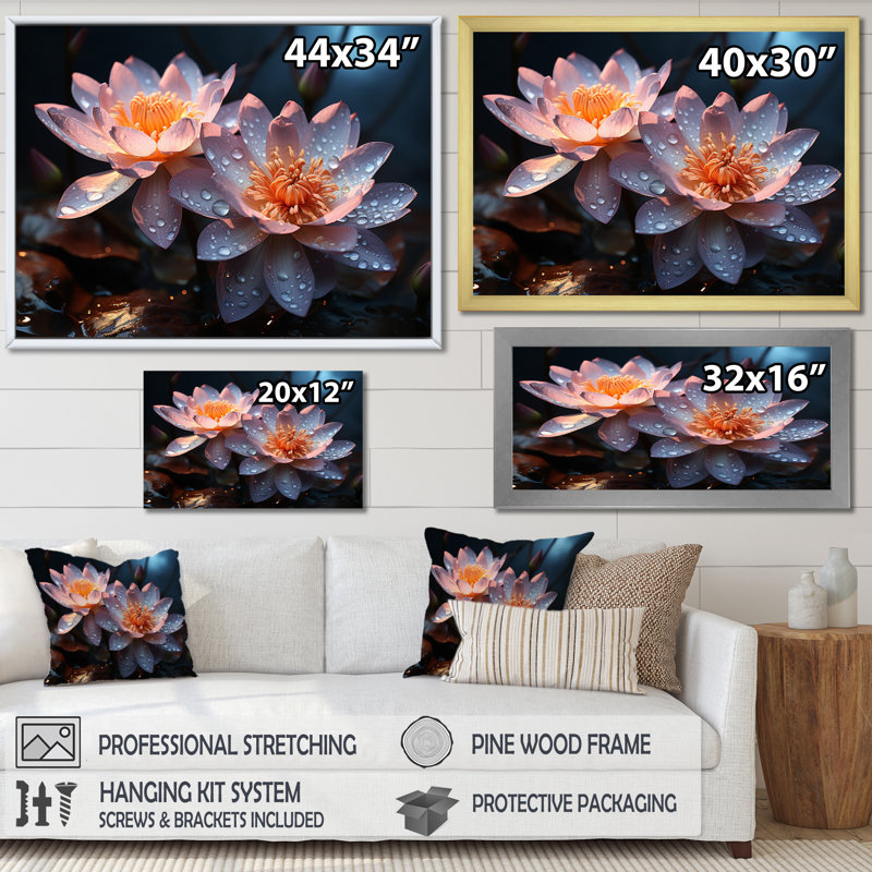 " White Yellow Lotus Field III ", H 30 po x l 40 po x P 1,5 po, Cadre naturel flottant