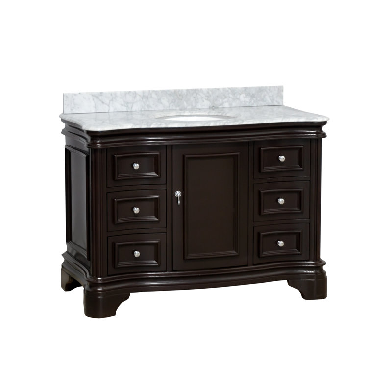 Ensemble de meuble-lavabo simple 48 po avec meuble chocolat et comptoir en marbre de Carrare Twain, Chocolat