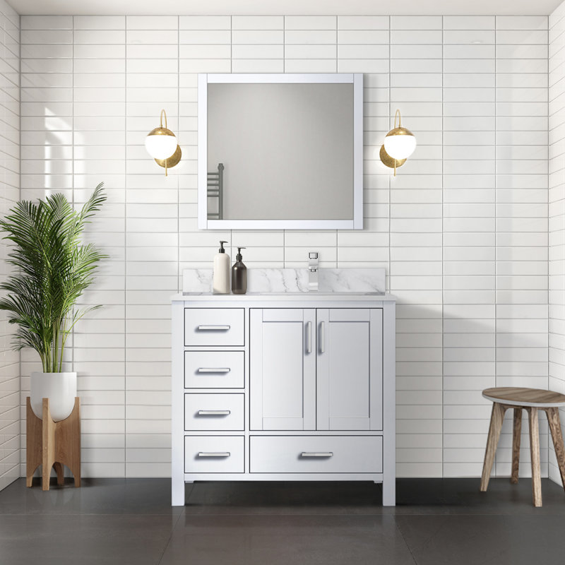 Jacques 36-inch White Quartz Top Single Sink Freestanding Vanity