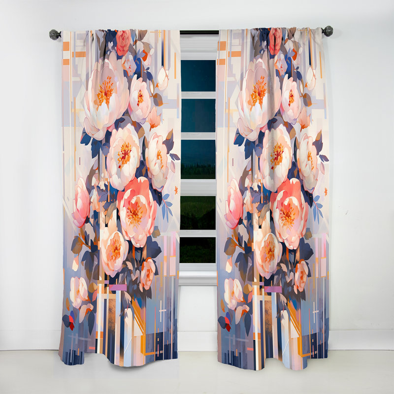 Chattam Pink Serenade of Peonies I - Modern Velvet Curtain - Room Darkening - 1 panel, 52" W x 84" L