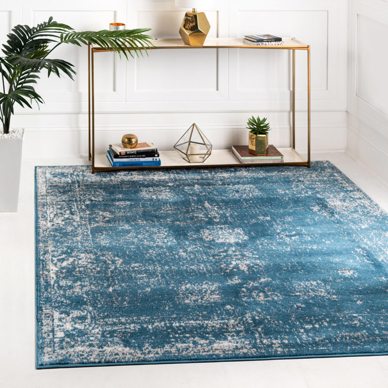 Tapis oriental bleu Brandt, Carré 6 pi 1 po