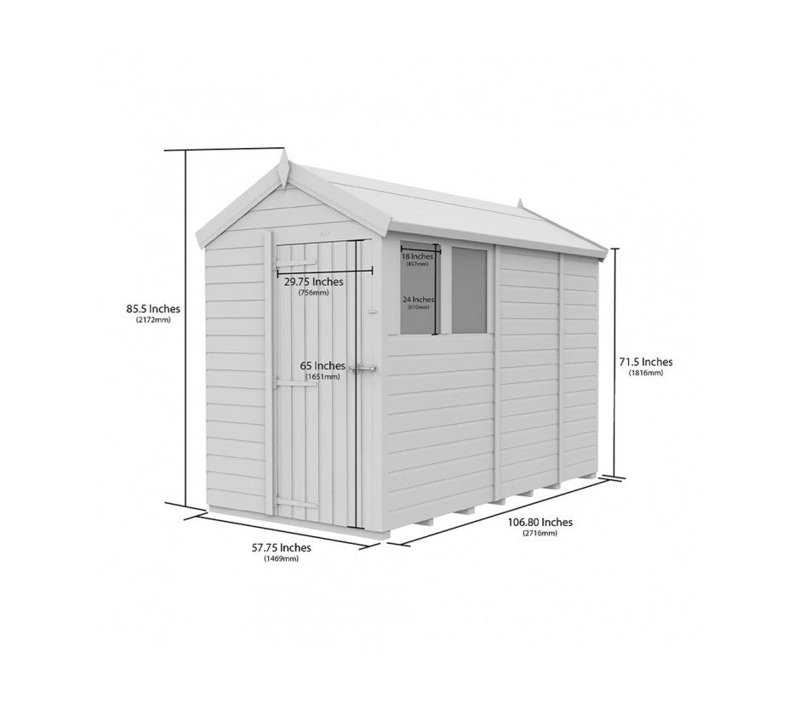 Total Sheds 5ft x 9ft Apex Garden Shed - Single Door - No Windows - Pressure Treated Timber - UK Manufactured