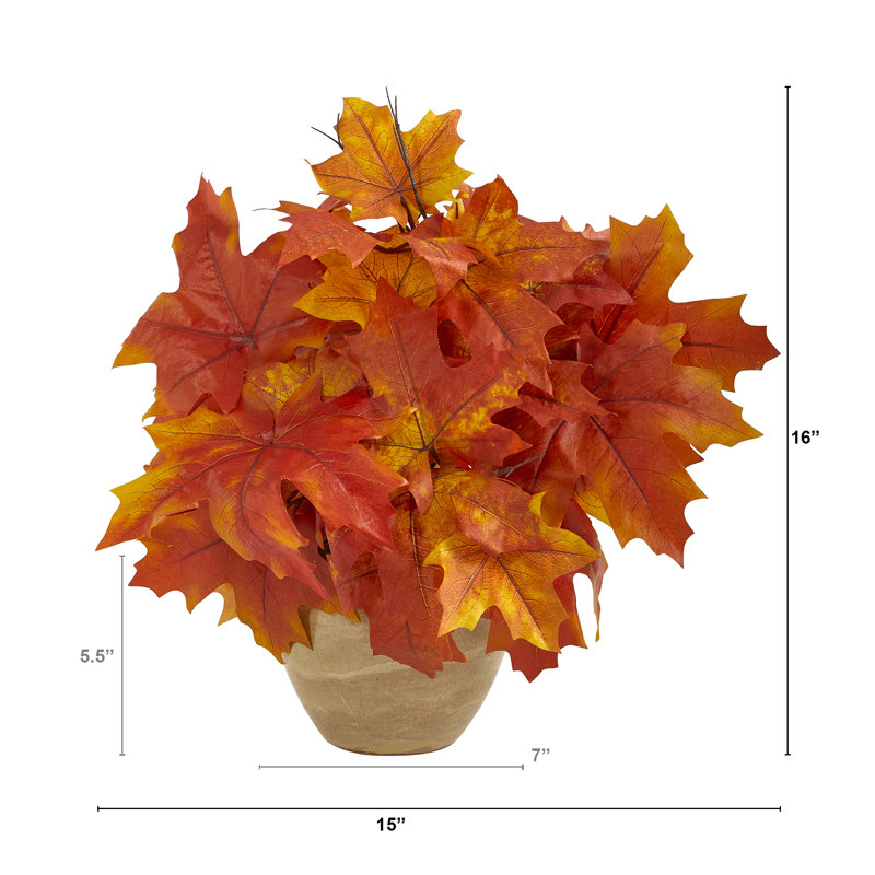 16" Autumn Maple Leaf Artificial Plant in Beige Decorative Planter