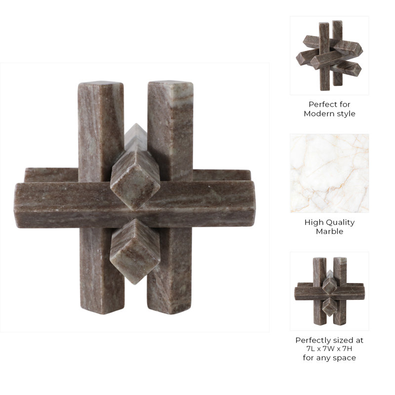 Sagebrook Home 7X7" Marble Geometric Orb, Grey