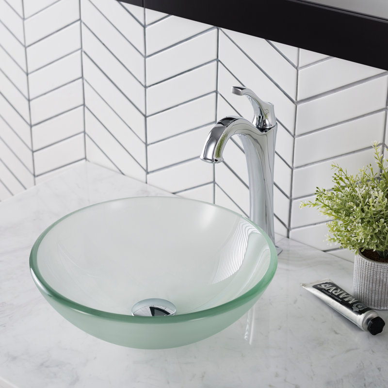 Frosted Glass Circular Vessel Bathroom Sink, Frosted Clear