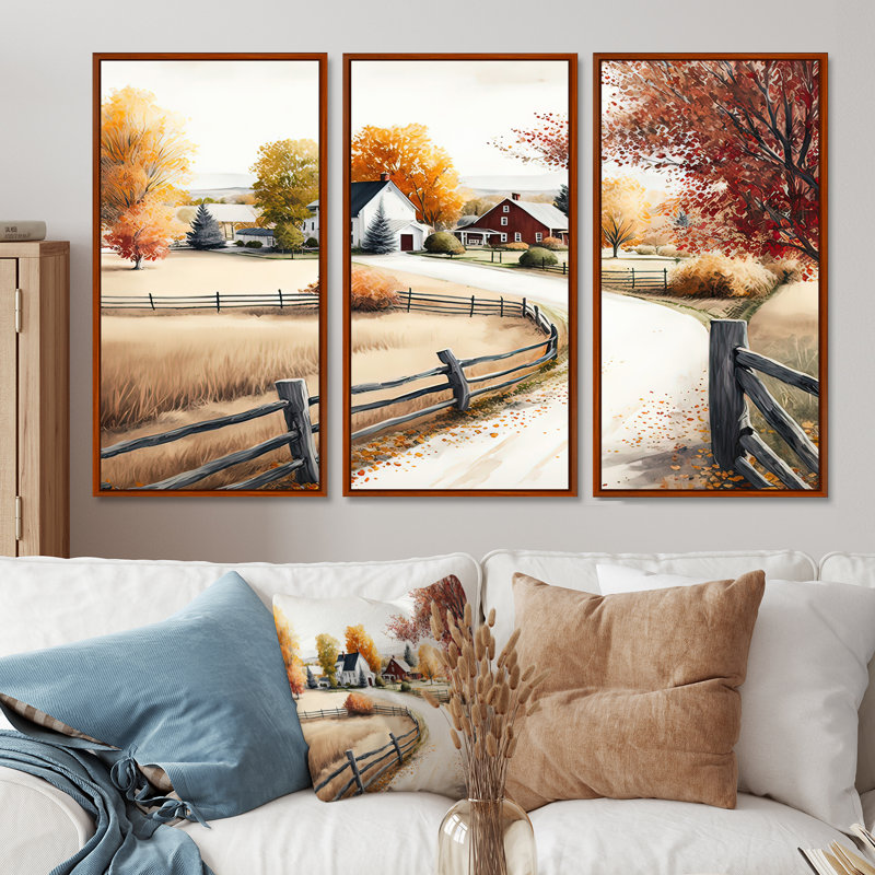 Chemin vers la grange III - ensemble d'art mural sur toile, H 28 po x l 36 po, Toile tendue
