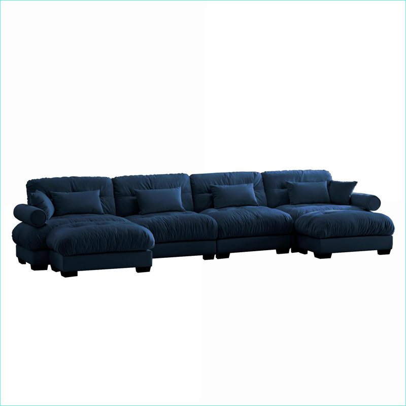 Luxurious Oversized Velvet Sectional, Blue Velvet, 35" H x 166" W x 37" D