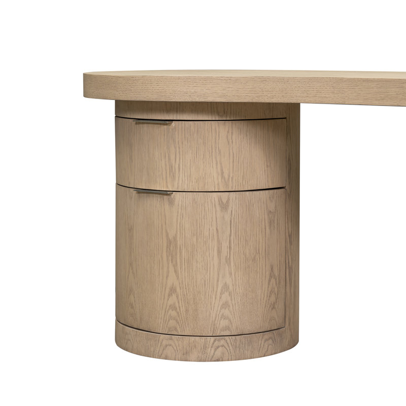 Rory Solid Oak with Raw Finish Cylinder Base with Curved Design 64" Desk
