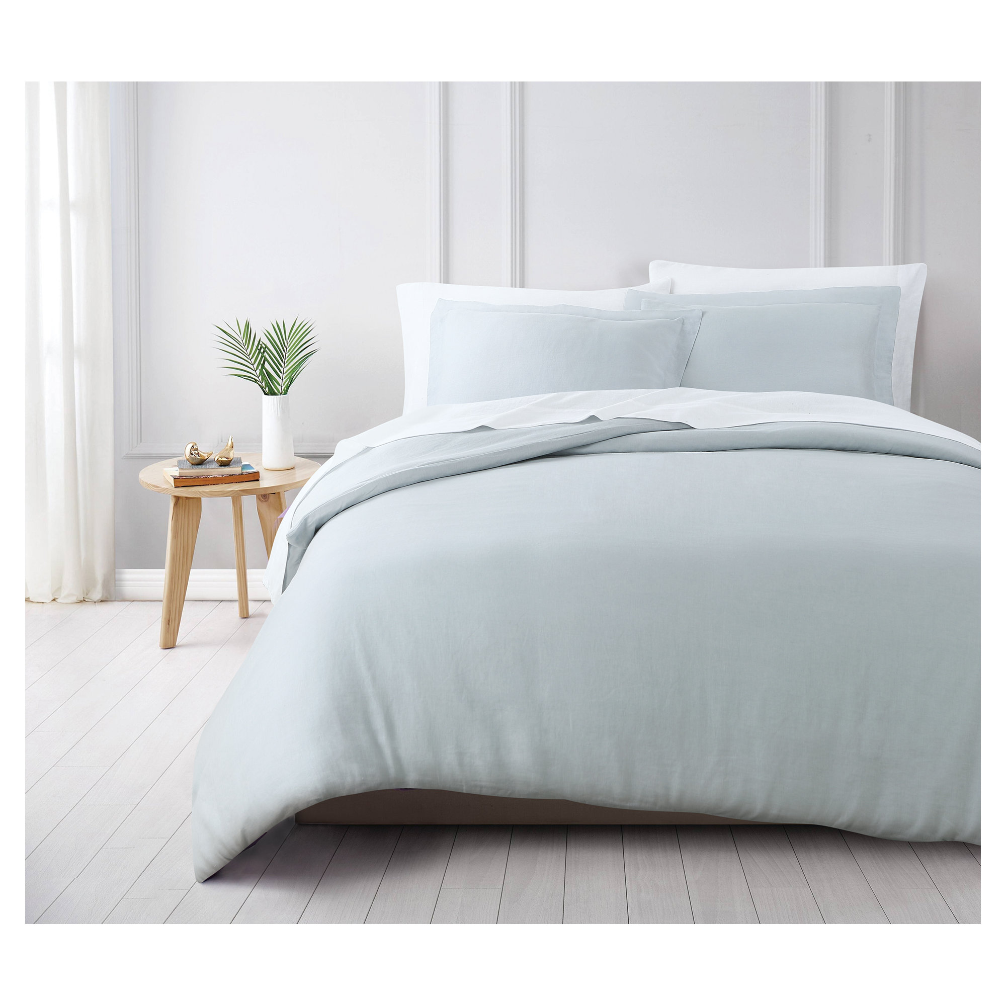 Frazier Modern & Contemporary 100% Linen Duvet Cover, King Duvet Cover + 2 King Shams, Blue