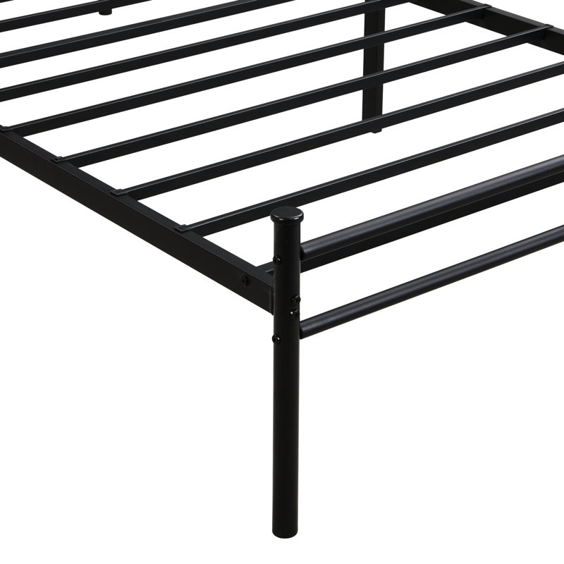 Cadre de lit simple en métal, tête de lit avec décoration en bois, noir