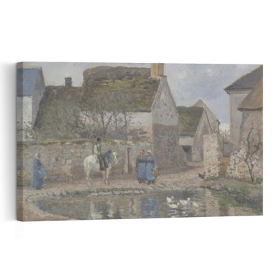 Un étang à Ennery, 1874 - Estampe d'art mural impressionniste abstraite contemporaine représentant un canard et un cheval