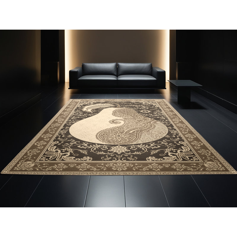 Tapis oriental brun pâle et beige lavable à la machine Aedan, 2 x 5