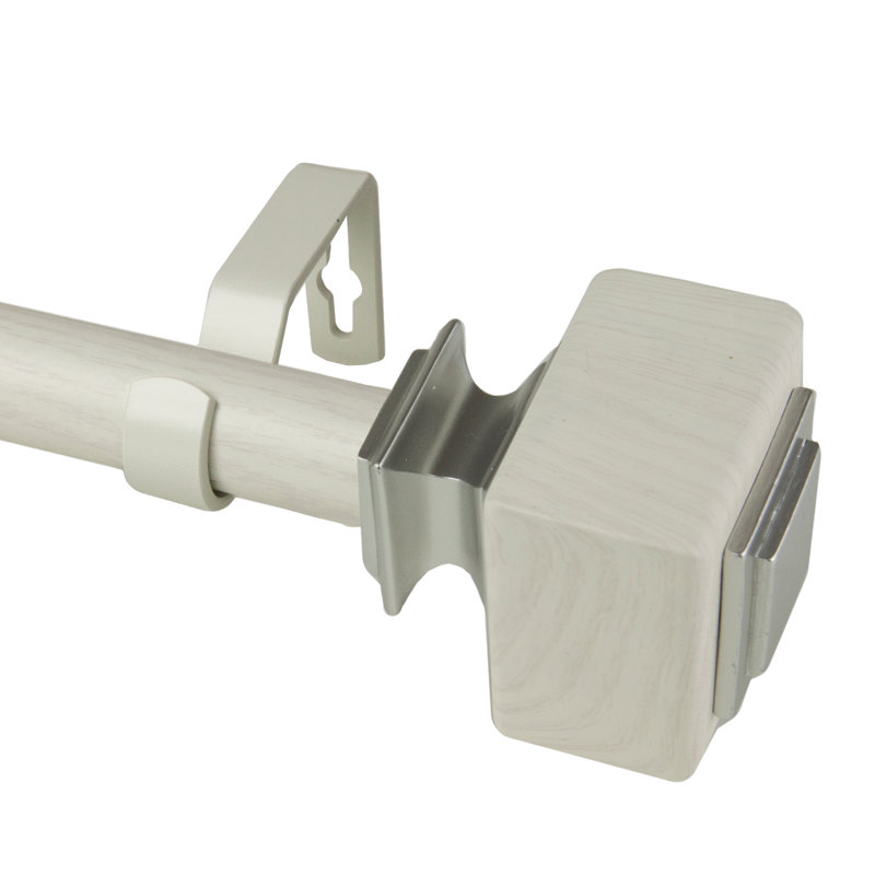 Tringle à rideaux simple en faux bois Abdulahad, 160" - 240", Blanc perle