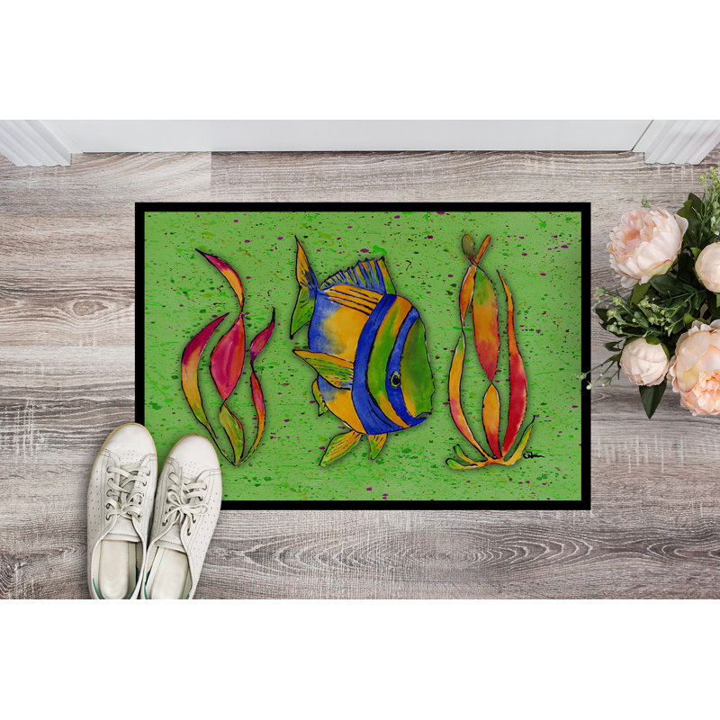 Paillasson vert anti-dérapant tropical Fish on Green, Rectangle 1 pi 6 po x 2 pi 3 po
