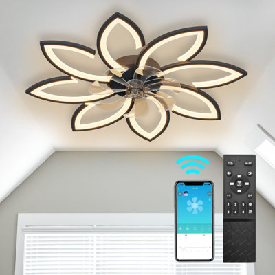 35" Modern Ceiling Fans with Lights and Remote, Dimmable, 6 Speed, Reversible, Timing, Low Profile Ceiling Fan for Bedroom