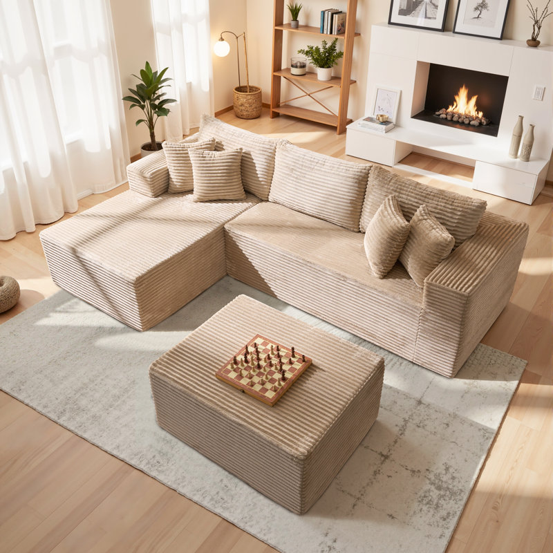 108'' Cloud Upholstered Sectional Couch With Chaise L-Shape Modern Modular Sofa With Ottoman For Living Room Bedroom No Assembly Required