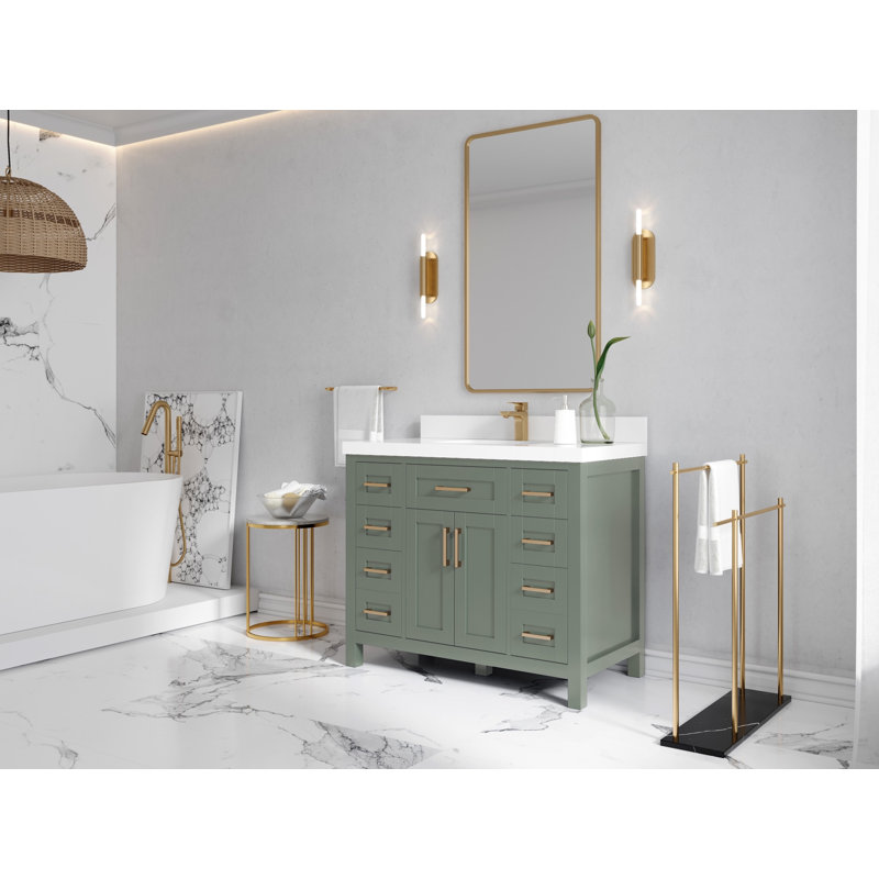 Cambridge 42 In. W X 22 In. D Single Sink Bathroom Vanity In Evergreen With 2 In. Quartz, Calacatta Poanazzo
