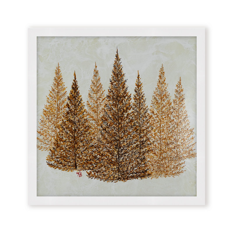 Art mural sur toile "Gilded Pines" par Karen Biery, H 30 po x l 30 po, Framed Matted Print, Brown