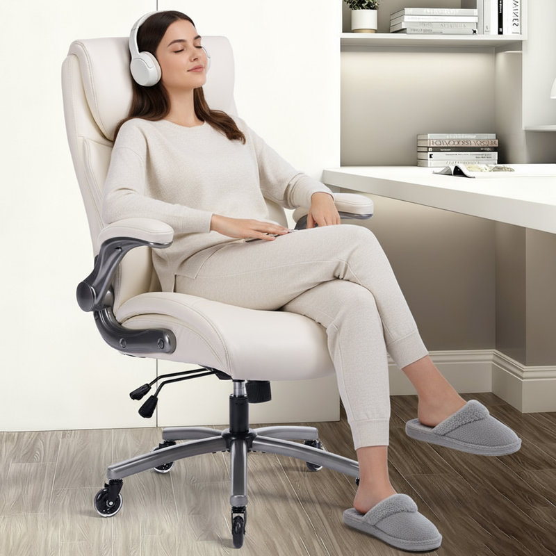Modern Upholstered Swivel Office Chair, Beige