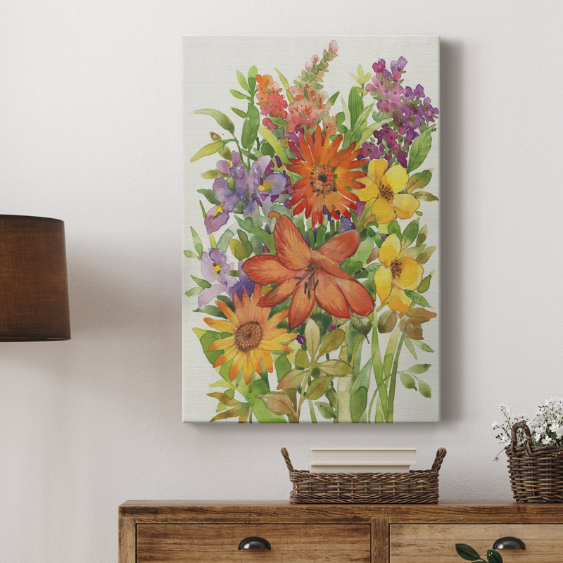 Floral Mix I - peinture sur toile tendue, H 27 po x l 18 po x P 1 po