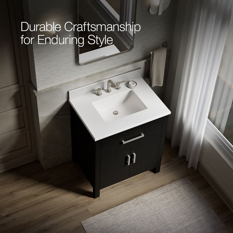 Kresla 30 In. Bathroom Vanity Cabinet With Sink And Quartz Top, Black Oak, Brushed Nickel