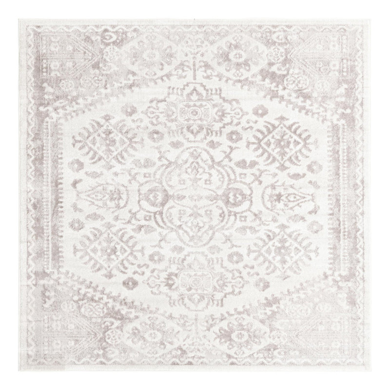 Tapis oriental en polypropylène gris / ivoire Ervine, Carré 6 pi