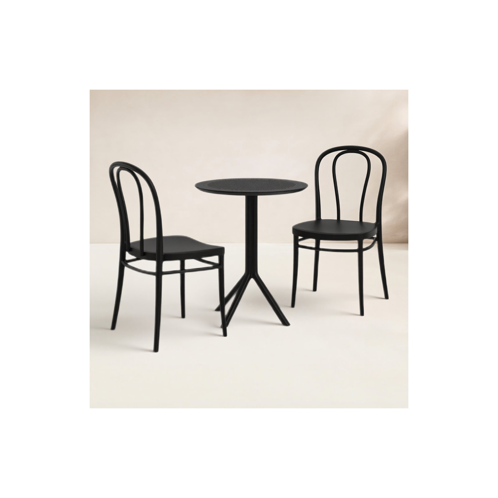 Farrah 24'' Round 2 - Person Bistro Set with Contemporary Stacking Chairs, Black