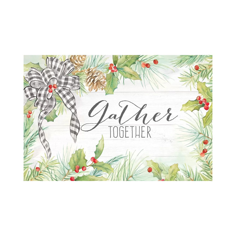 Holiday Gingham Wreath Landscape by Cynthia Coulter - Wrapped Canvas Print