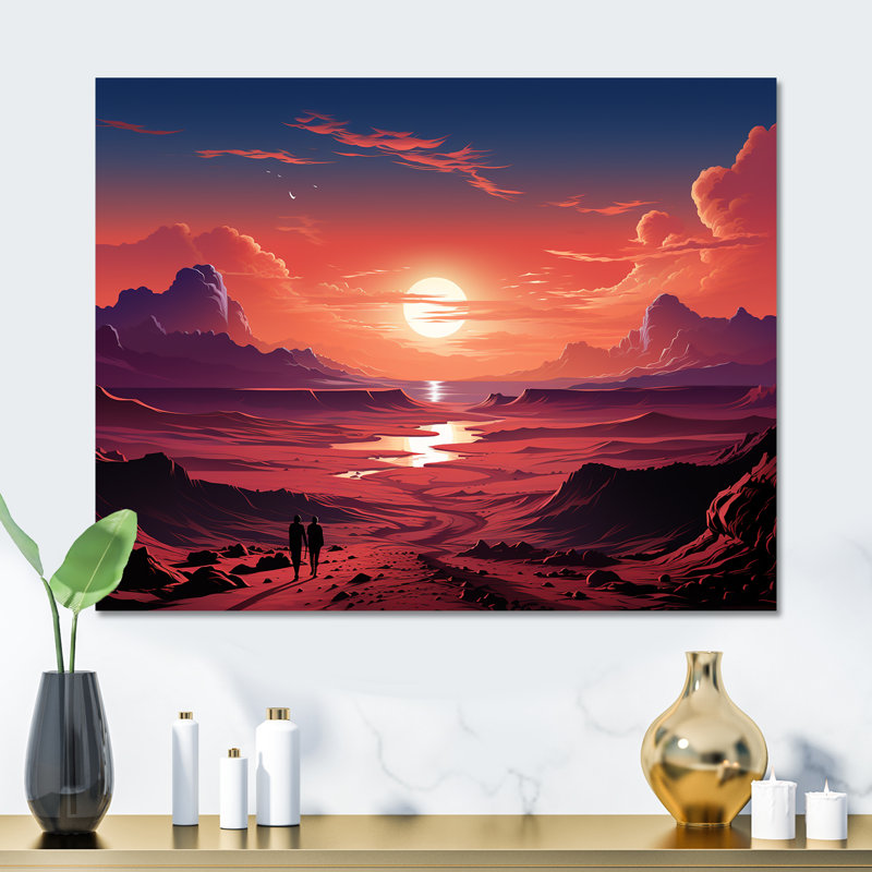 «Man Solitude In Space Desert II» - art mural désert en métal, H 30 po x l 40 po x P 1,5 po