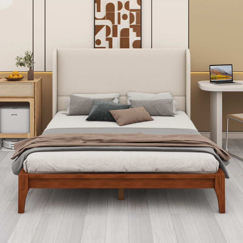 Lit flottant minimaliste avec tête de lit haute en tissu