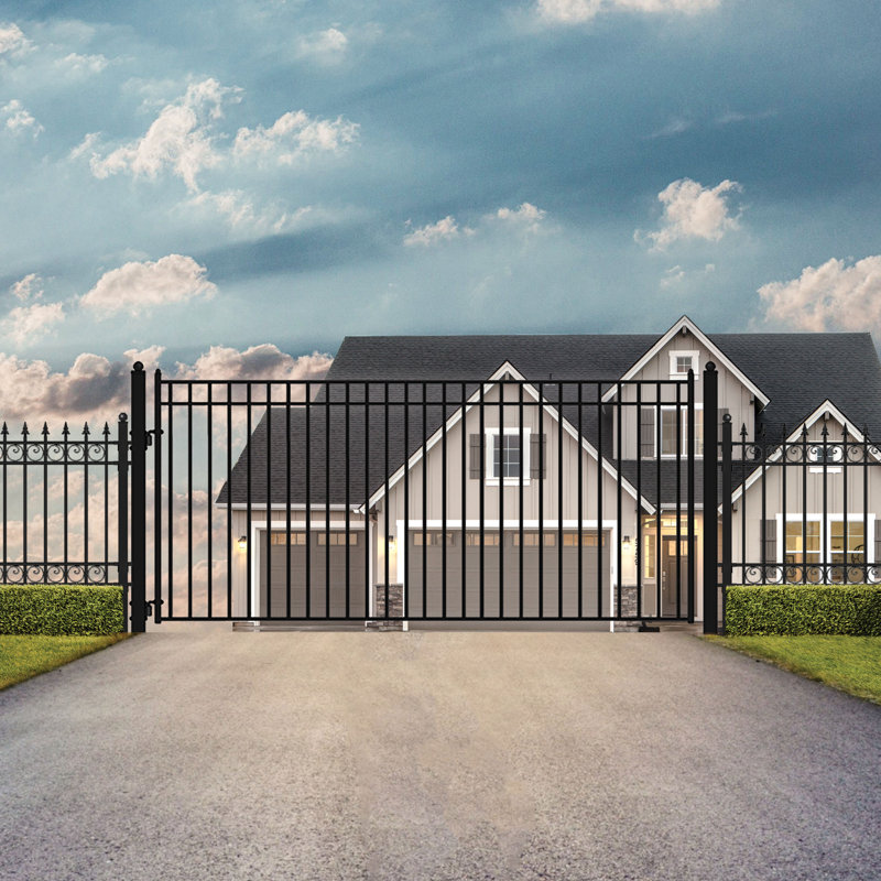Madrid Style Black Steel Single Swing Driveway Gate 12 x 6 ft