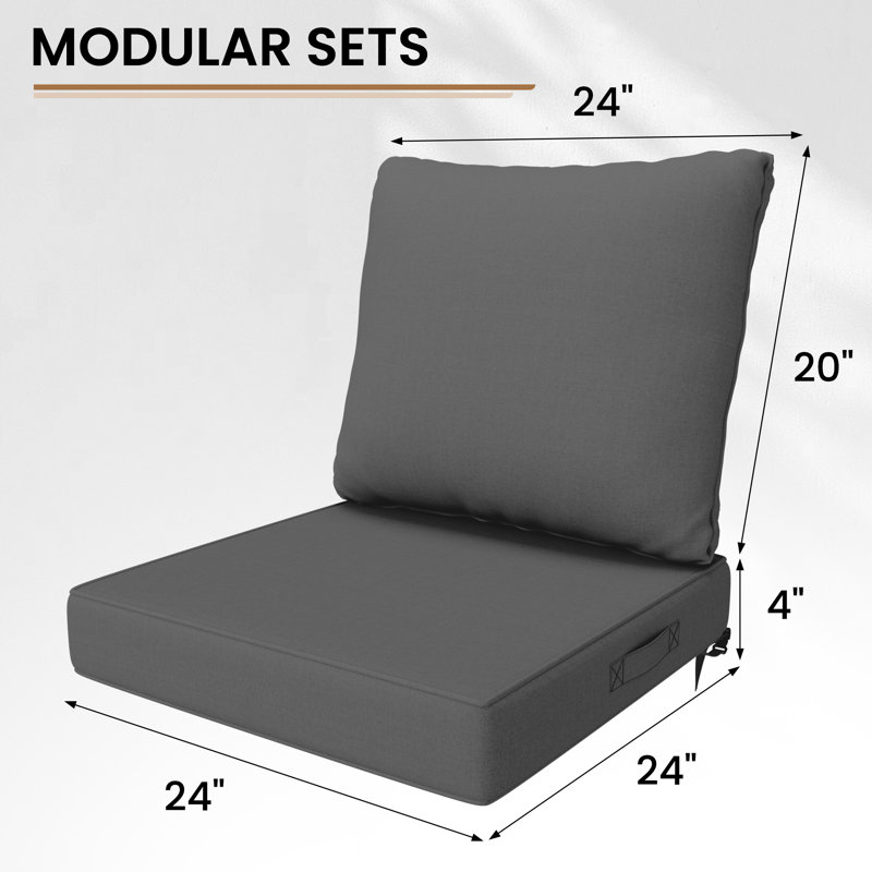 Outdoor 4'' Replacement Cushion Set Back Cushion With Retaining Clip, Gray, 24" W x 24" D