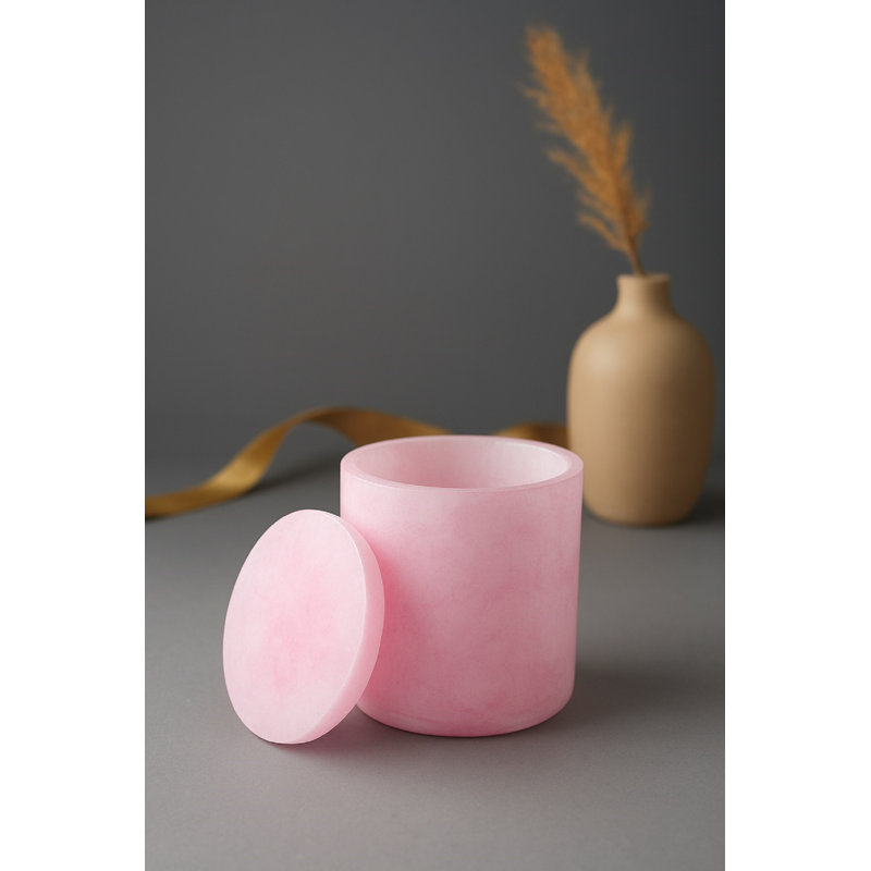 Pot rose albâtre avec couvercle, H 5 po x l 4 po x P 4 po