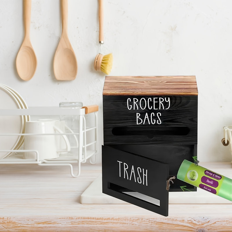 Organisateur de sac d'épicerie et de sac poubelle pour armoire de cuisine et fixation murale, Black