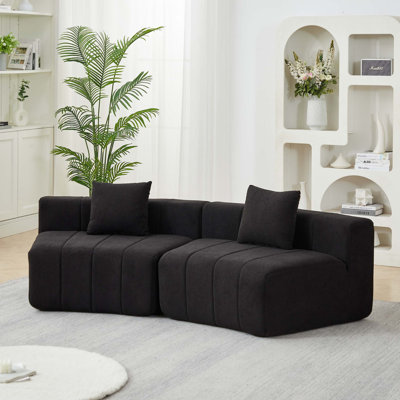 Canapé d'angle incurvé en chenille avec coussins