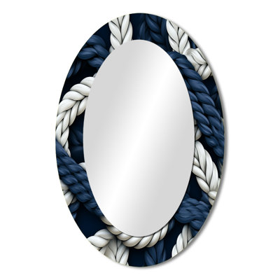 Coastal Rope Motifs White And Blue - Abstract Oval Decorative Mirror On Metal