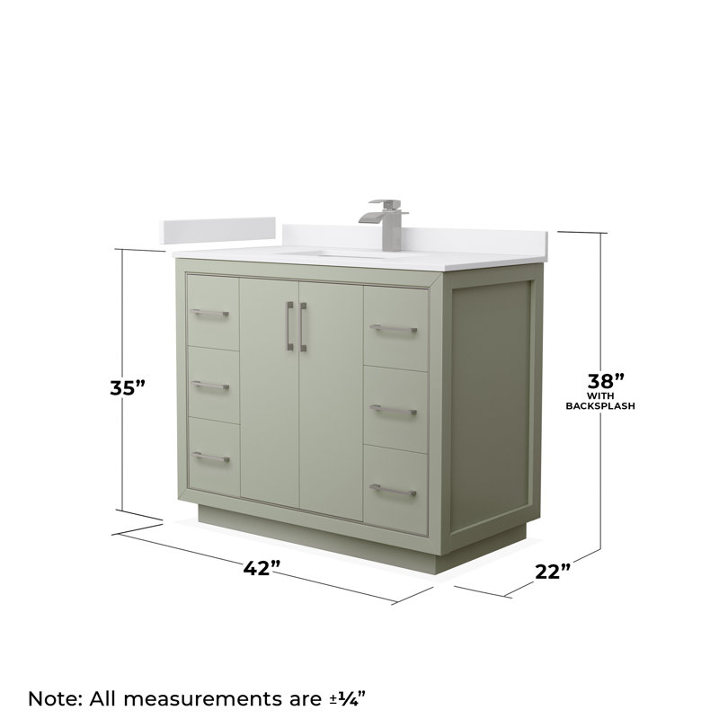 Icon 42'' W Single Vanity, White, Satin Bronze, White