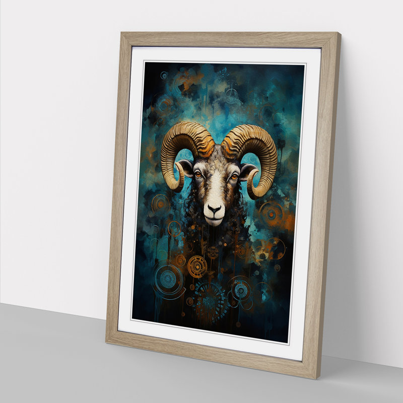 Aries Zodiac Modern Art - Framed Print, Oak Framed, 64cm H x 46cm W