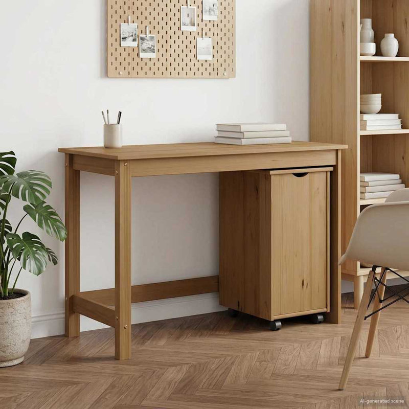 Solid Wood Writing Desk, Honey Brown