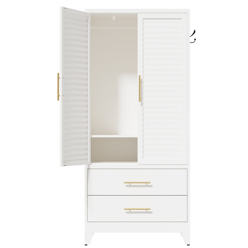 Metal Wardrobe Closet With 2 Doors, 71″ Tall Portable Storage Cabinet For Bedroom, Lightweight Closet For Small Apartments, Dorm, Renters, Cold Rolled Steel, Easy Assembly