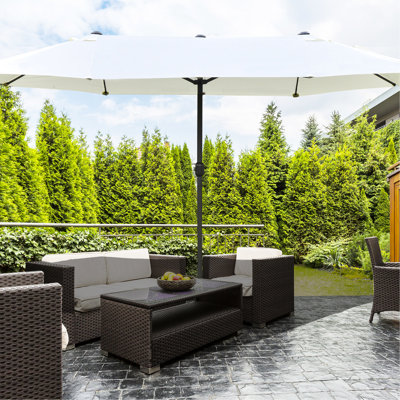 15' Double Sided Patio Umbrella - Steel Rectangular Market In Beige Weather , Easy Assembly, Sun Protection For Backyard Outdoor Blocking, Base, Assembly Deck