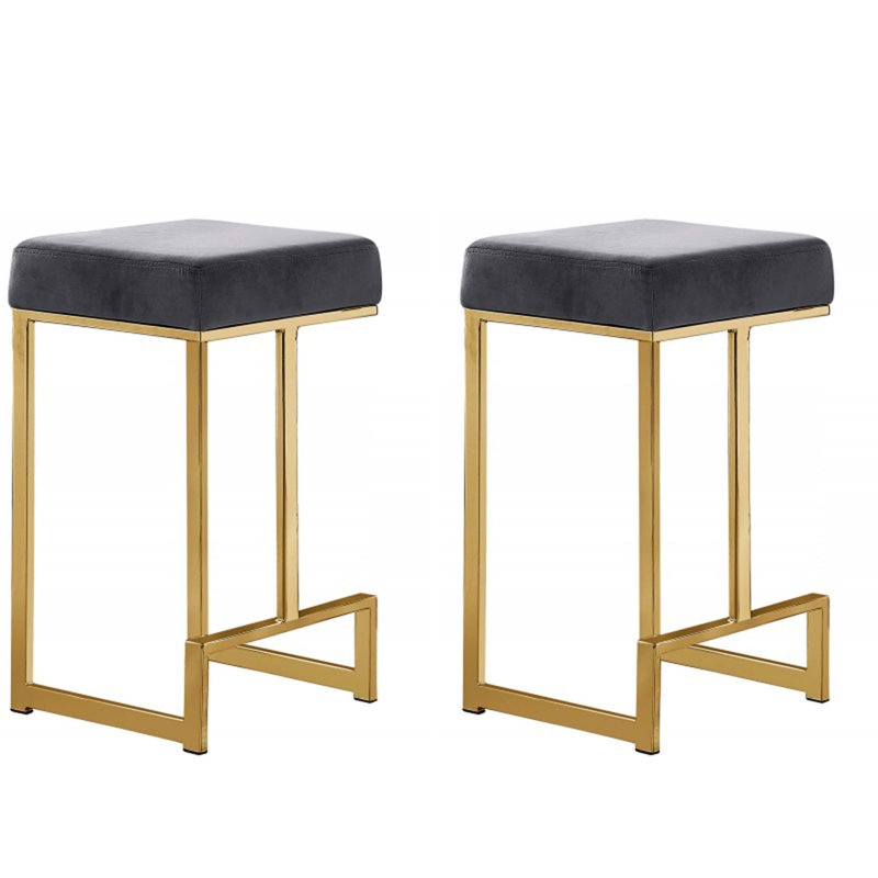 Ensemble de tabourets de bar modernes sans dossier avec soutien lombaire et confort en velours, Gray