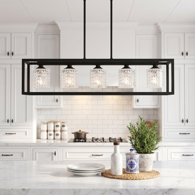 Lustre rectangulaire moderne en acier à 5 lumières pour îlot de cuisine Gerberoy